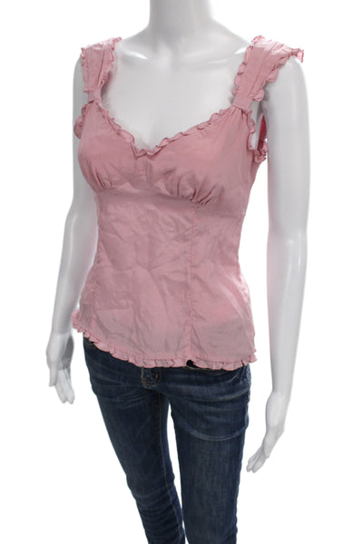 Nanette Lepore Women Pink Silk V-Neck Sleeveless Designer Blouse Size 2