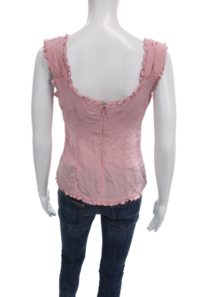 Nanette Lepore Women Pink Silk V-Neck Sleeveless Designer Blouse Size 2