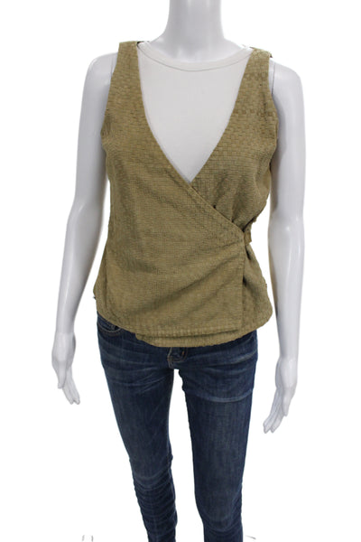 Emporio Armani Women Beige Goat Suede V-Neck Tank Sleeveless Fall Size 40