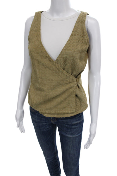 Emporio Armani Women Beige Goat Suede V-Neck Tank Sleeveless Fall Size 40