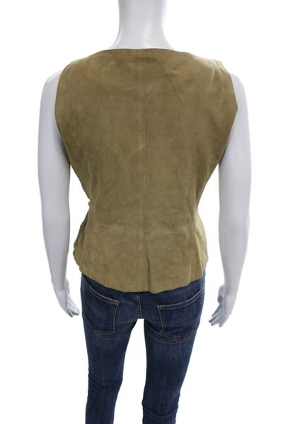 Emporio Armani Women Beige Goat Suede V-Neck Tank Sleeveless Fall Size 40