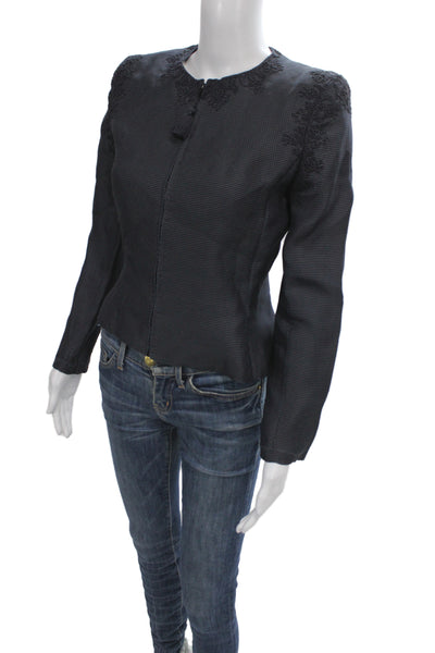 Oscar de la Renta Pink Label Women Dark Blue Designer Zip Blazer Size 4