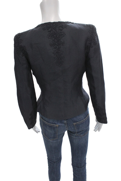 Oscar de la Renta Pink Label Women Dark Blue Designer Zip Blazer Size 4