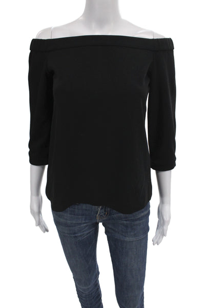 Tibi Women Designer Black Goat Suede Tie 3/4 Sleeve Blouse Size 2