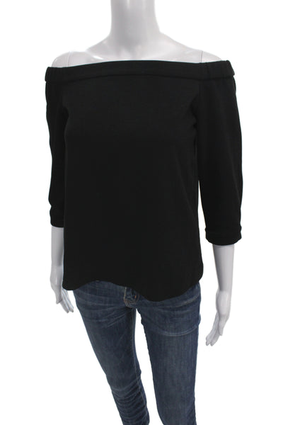Tibi Women Designer Black Goat Suede Tie 3/4 Sleeve Blouse Size 2