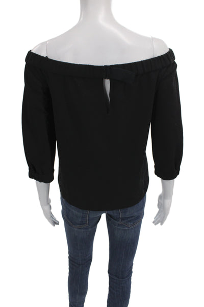 Tibi Women Designer Black Goat Suede Tie 3/4 Sleeve Blouse Size 2
