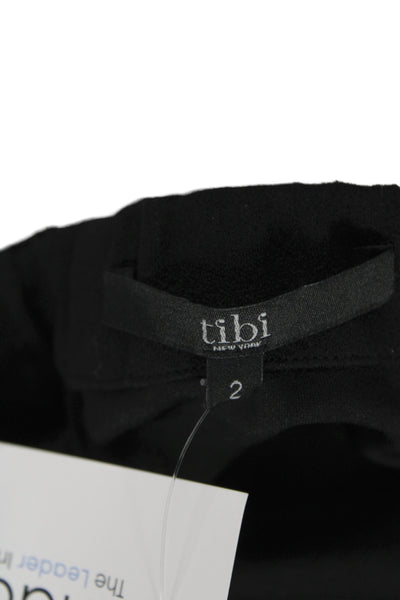 Tibi Women Designer Black Goat Suede Tie 3/4 Sleeve Blouse Size 2