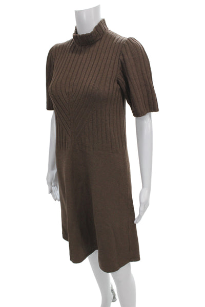 St. John Collection Women Sweater Dress Brown Striped Knit Mock Neck Size 4