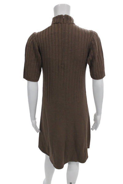 St. John Collection Women Sweater Dress Brown Striped Knit Mock Neck Size 4