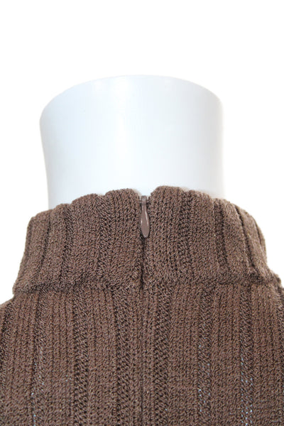 St. John Collection Women Sweater Dress Brown Striped Knit Mock Neck Size 4