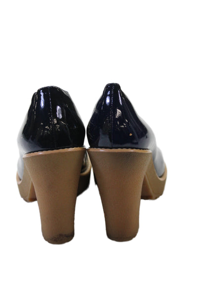 Marc By Marc Jacobs Womens Slip On Block Heel Patent Leather Pumps Navy 39.5