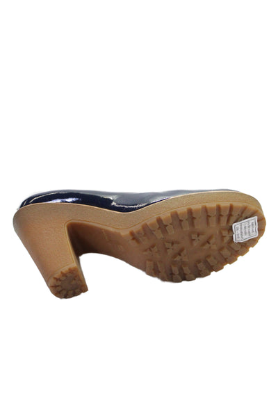 Marc By Marc Jacobs Womens Slip On Block Heel Patent Leather Pumps Navy 39.5