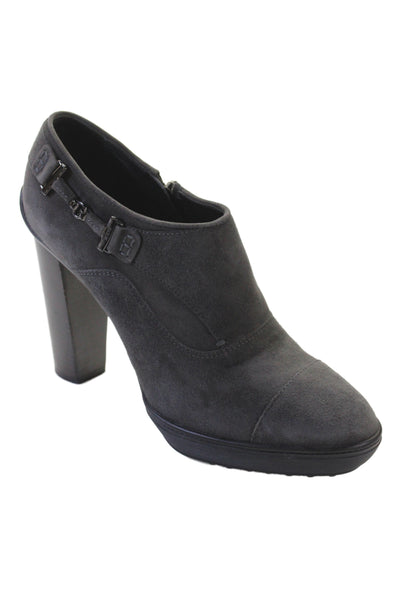 Tods Womens Side Zip Block Heel Platform Pumps Gray Suede Size 40
