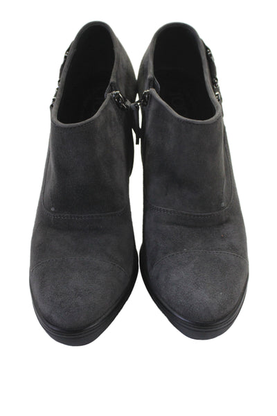 Tods Womens Side Zip Block Heel Platform Pumps Gray Suede Size 40
