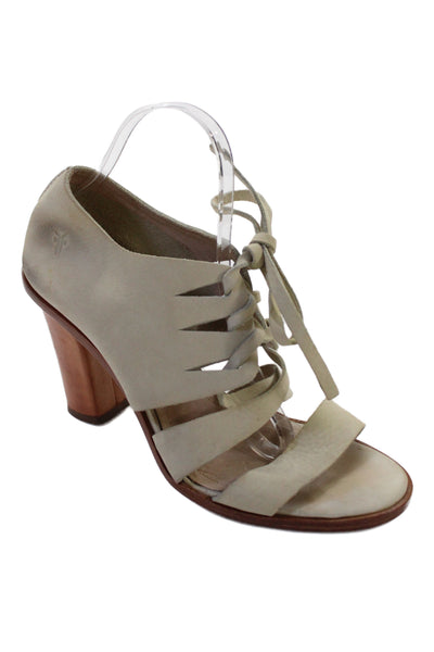 Frye Womens Lace Up Block Heel Peep Toe Pumps Beige Suede Size 10