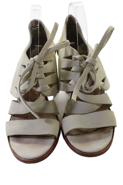 Frye Womens Lace Up Block Heel Peep Toe Pumps Beige Suede Size 10