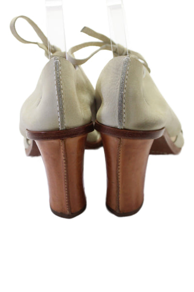 Frye Womens Lace Up Block Heel Peep Toe Pumps Beige Suede Size 10