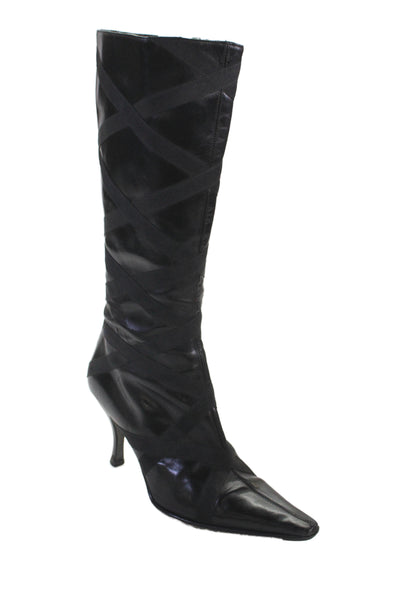 Donald J Pliner Womens Side Zip Cone Heel Pointed Toe Knee High Boots Black 9M