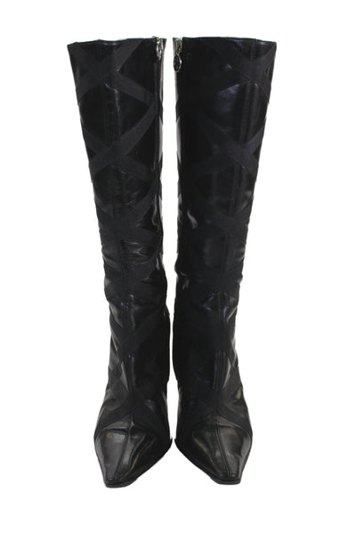Donald J Pliner Womens Side Zip Cone Heel Pointed Toe Knee High Boots Black 9M