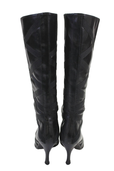 Donald J Pliner Womens Side Zip Cone Heel Pointed Toe Knee High Boots Black 9M