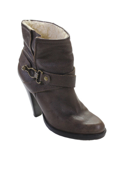 Cynthia Vincent Womens Slip On Block Heel Round Toe Booties Brown Leather 8.5
