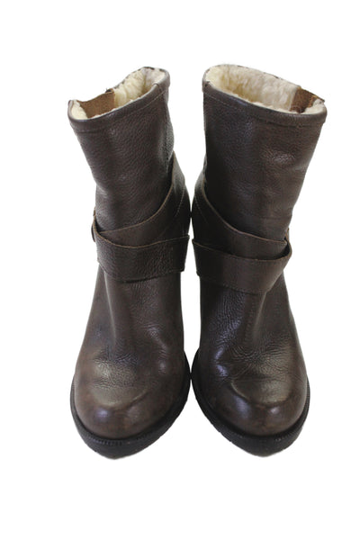 Cynthia Vincent Womens Slip On Block Heel Round Toe Booties Brown Leather 8.5