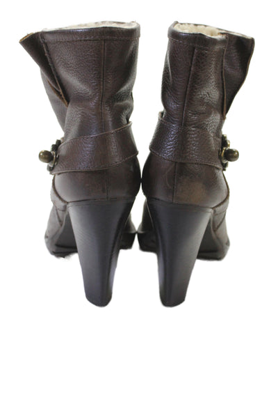 Cynthia Vincent Womens Slip On Block Heel Round Toe Booties Brown Leather 8.5