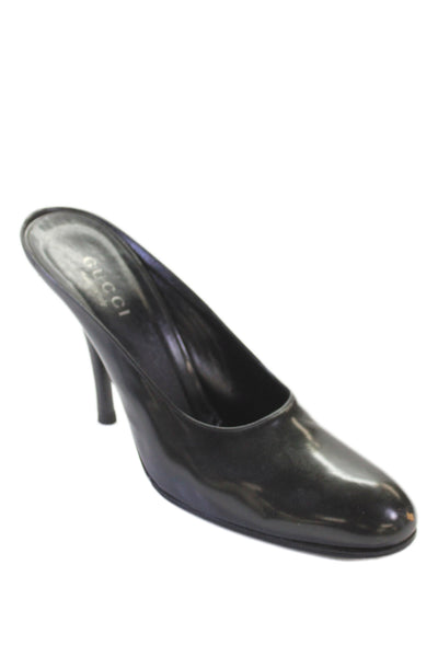 Gucci Womens Slip On Stiletto Round Toe Patent Leather Mules Pumps Black 9.5