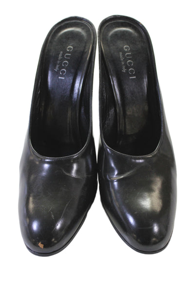 Gucci Womens Slip On Stiletto Round Toe Patent Leather Mules Pumps Black 9.5