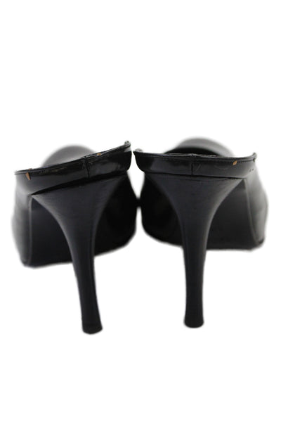 Gucci Womens Slip On Stiletto Round Toe Patent Leather Mules Pumps Black 9.5