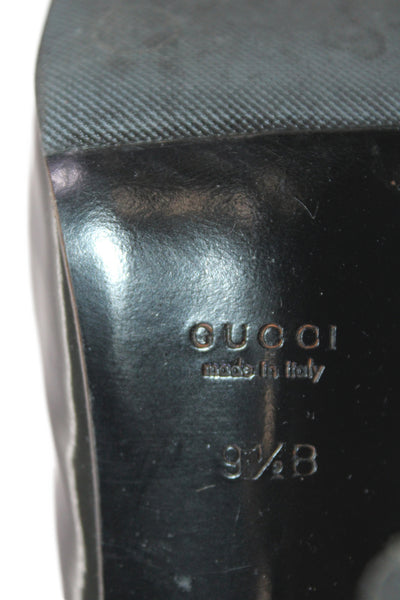 Gucci Womens Slip On Stiletto Round Toe Patent Leather Mules Pumps Black 9.5