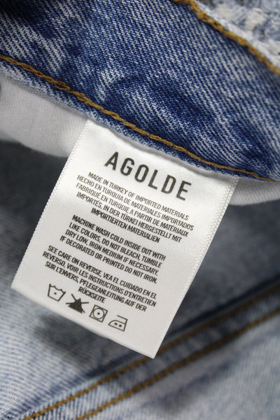 Agolde Unisex 90s Light Blue Solid Organic Cotton Shorts Size 25