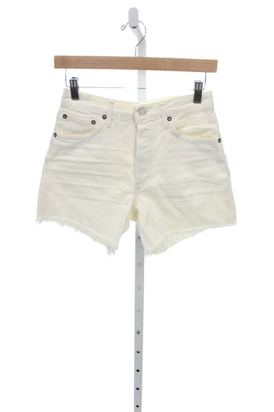 Agolde Unisex White Cotton Button Beach Shorts Size 24