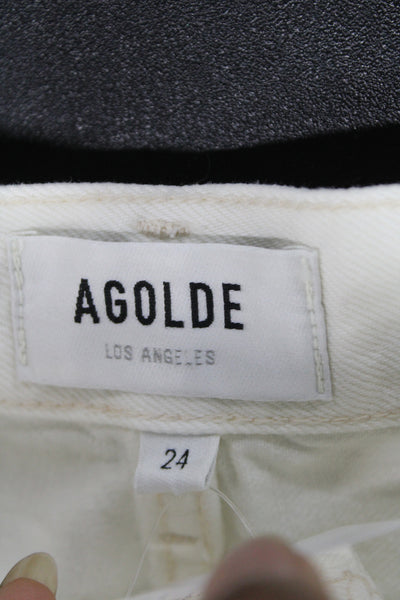 Agolde Unisex White Cotton Button Beach Shorts Size 24