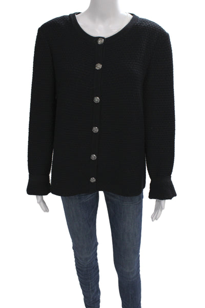 St. John Collection Unisex Black Cardigan Button Front Wool Rayon Size L