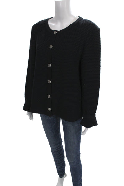 St. John Collection Unisex Black Cardigan Button Front Wool Rayon Size L