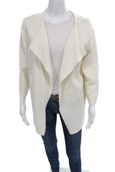 St. John Collection Women White Wool Rayon Blend Coatigan 3/4 Sleeve Size L