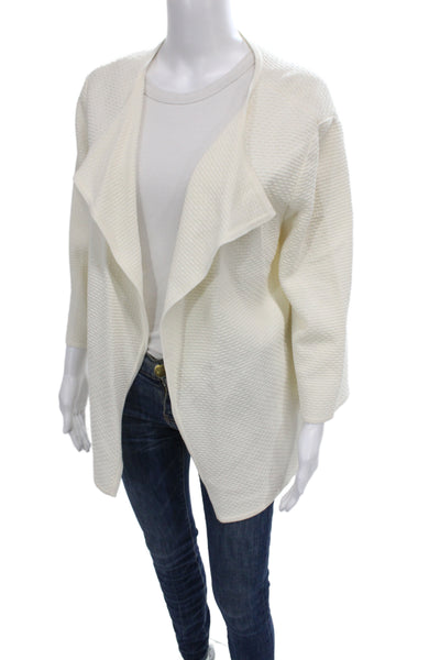 St. John Collection Women White Wool Rayon Blend Coatigan 3/4 Sleeve Size L