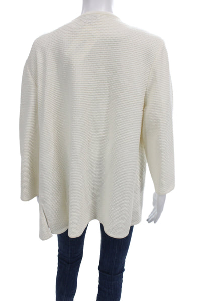 St. John Collection Women White Wool Rayon Blend Coatigan 3/4 Sleeve Size L