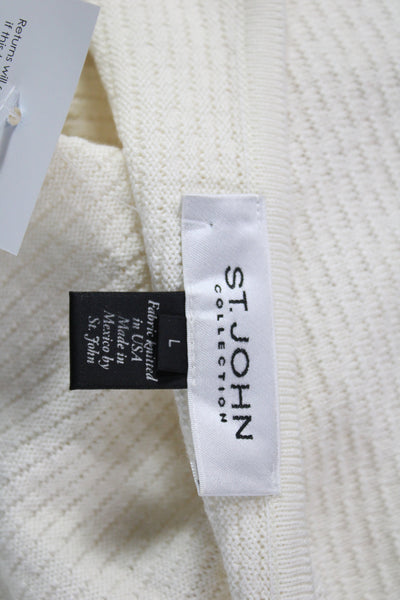 St. John Collection Women White Wool Rayon Blend Coatigan 3/4 Sleeve Size L