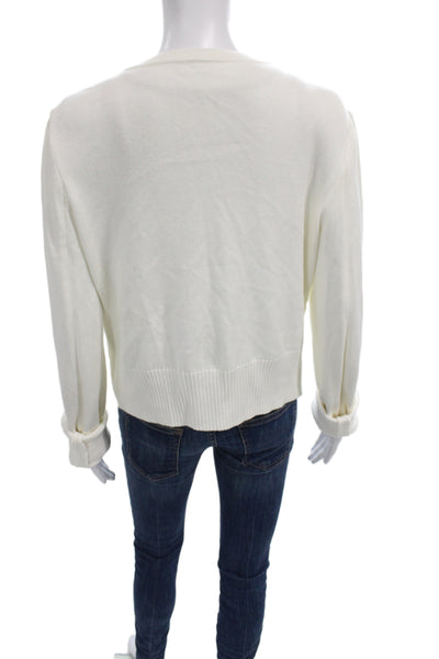 St. John Women Cardigan White Cotton Argyle Button Front Size L