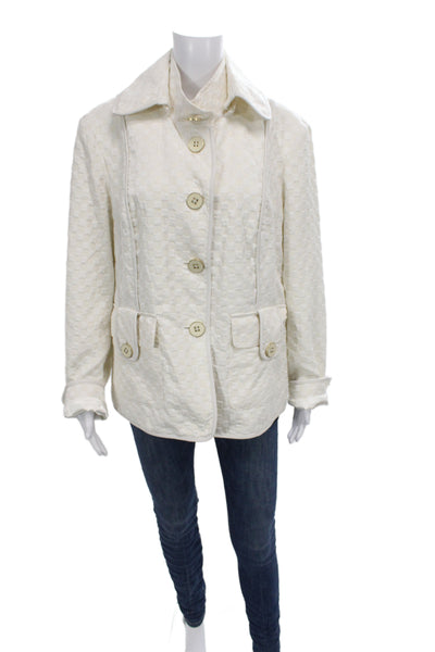 St. John Women Beige Geometric Collared Button Jacket Classic Size XL