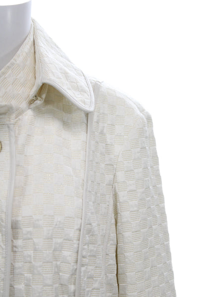 St. John Women Beige Geometric Collared Button Jacket Classic Size XL