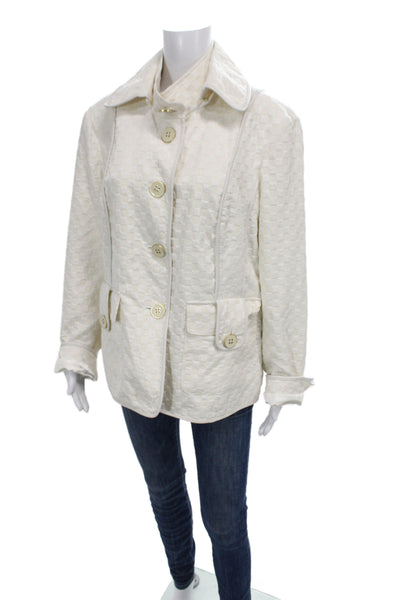 St. John Women Beige Geometric Collared Button Jacket Classic Size XL