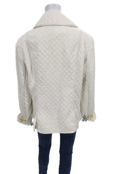 St. John Women Beige Geometric Collared Button Jacket Classic Size XL
