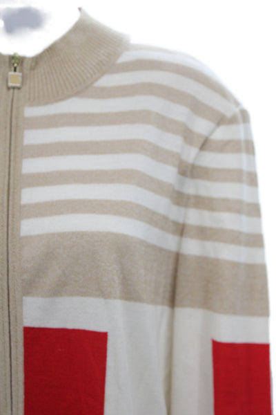 St. John Sport Unisex Beige Geometric Mockneck Full Zip Cardigan Size XL