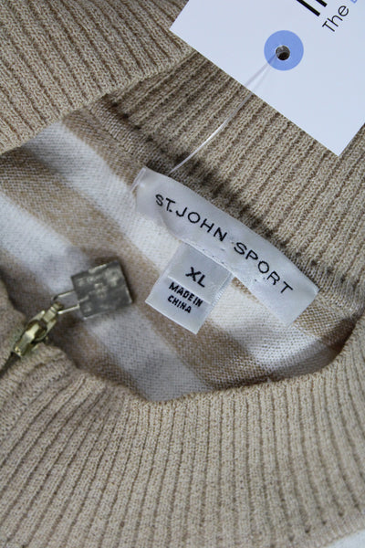 St. John Sport Unisex Beige Geometric Mockneck Full Zip Cardigan Size XL
