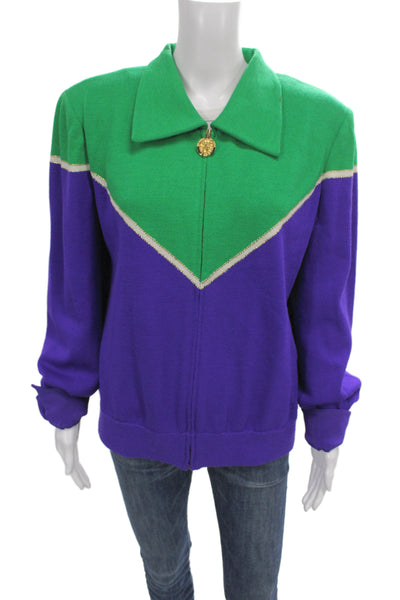 St. John Collection By Marie Gray Unisex Green Geometric Knit Sweater Size L