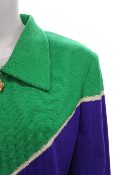 St. John Collection By Marie Gray Unisex Green Geometric Knit Sweater Size L