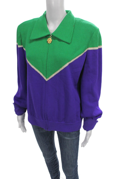 St. John Collection By Marie Gray Unisex Green Geometric Knit Sweater Size L